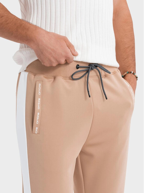 Ombre Ombre Spodnie dresowe OM-PASK-0229 Beżowy Regular Fit