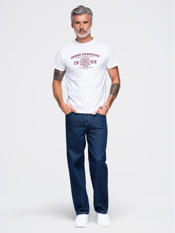 Ombre Ombre T-Shirt OM-TSPT-0297 Bílá Regular Fit