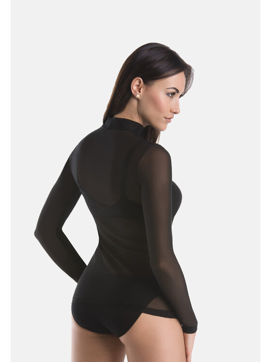 Teyli Teyli Bluzka damski z siateczki Glamour Czarny Standard Fit