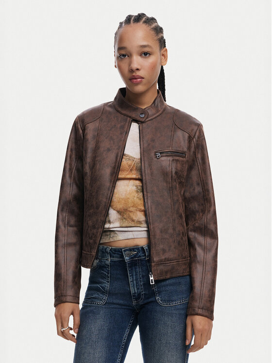 Desigual Desigual Lederjacke 25SWEW46 Braun Regular Fit
