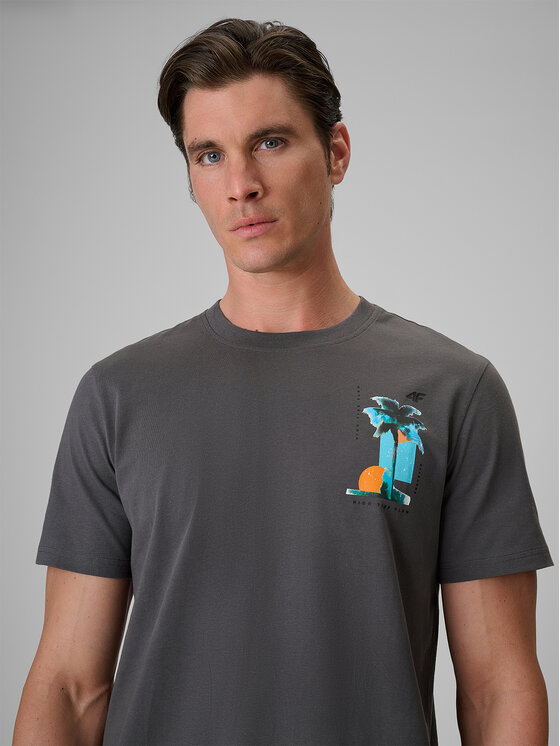 4F 4F T-Shirt CATCH THE WAVE Szary ciemny Regular Fit