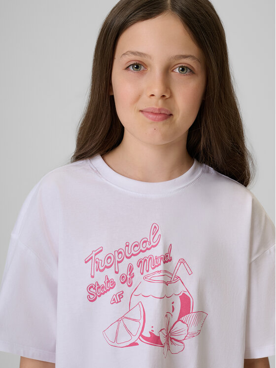 4F 4F T-Shirt SUMMER SPLASH Biały Loose Fit