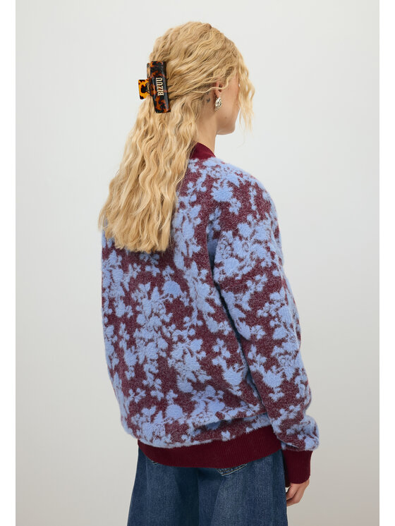 BIZUU BIZUU Kardigan LANZAR FLORAL LOGO SWEATER Niebieski Standard Fit