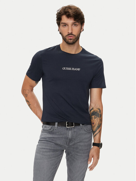 Guess Jeans T-krekls M4YI52 K8HM0 Tumši zils Slim Fit