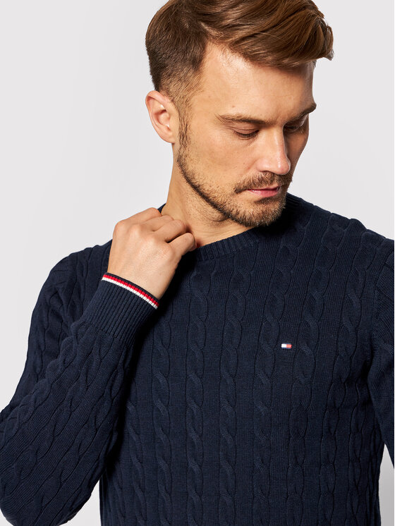Tommy Hilfiger Sweter Cable MW0MW13382 Granatowy Regular Fit