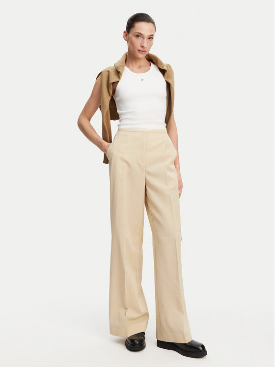 Calvin Klein Calvin Klein Spodnie materiałowe K20K208168 Beżowy Wide Leg