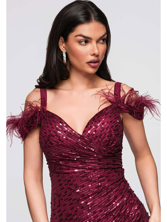 Ombre Ombre Sukienka wieczorowa LA-OM-DLR281 Bordowy Regular Fit
