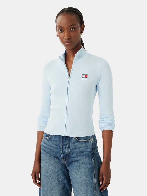 Tommy Jeans Cardigan DW0DW20967 Albastru deschis Slim Fit