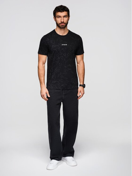 Ombre Ombre T-Shirt OM-TSFP-0263 Czarny Regular Fit