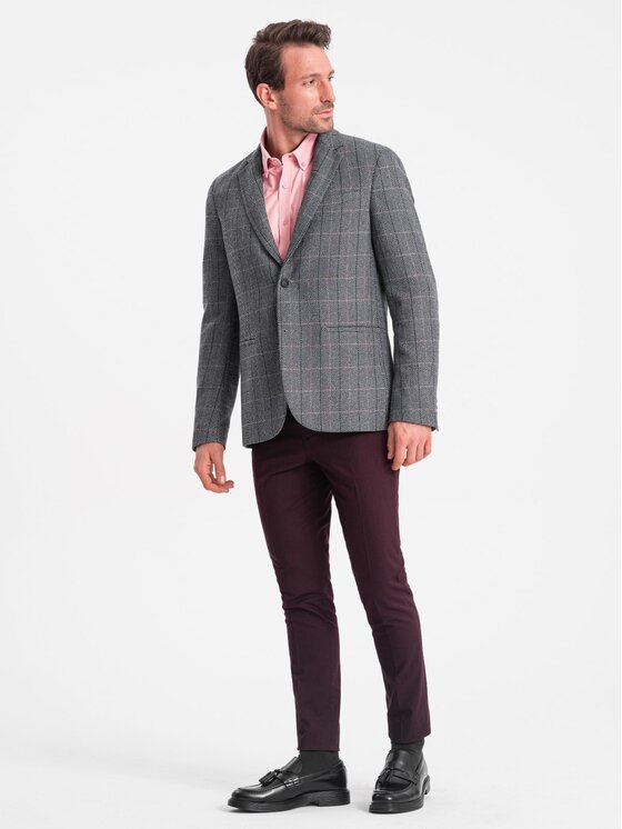 Ombre Ombre Marynarka OM-BLZB-0119 Szary Regular Fit