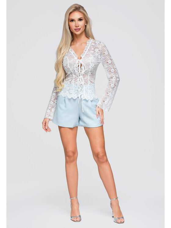 Ombre Ombre Bluzka OW-TS-E0074 Biały Slim Fit