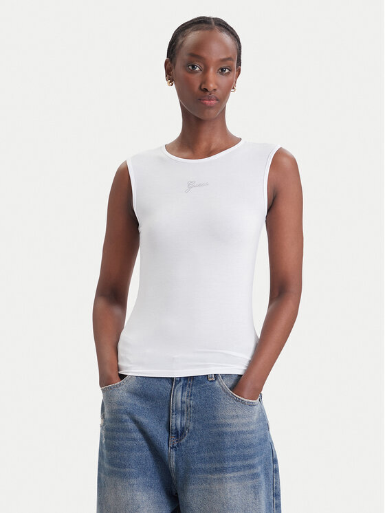 Guess Guess Top W6YP1 7K3881 Biały Slim Fit