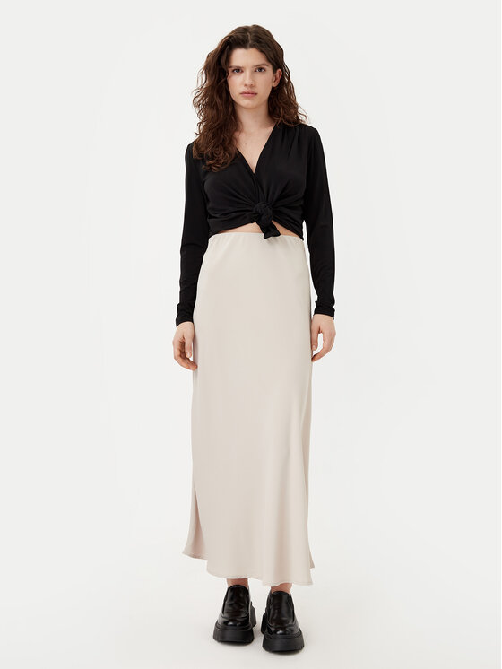 Pieces Pieces Midi sukňa Franan 17116541 Béžová Regular Fit