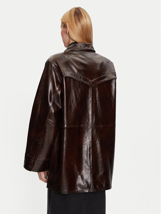 Gestuz Gestuz Kožená bunda Lonie 10909468 Hnedá Loose Fit