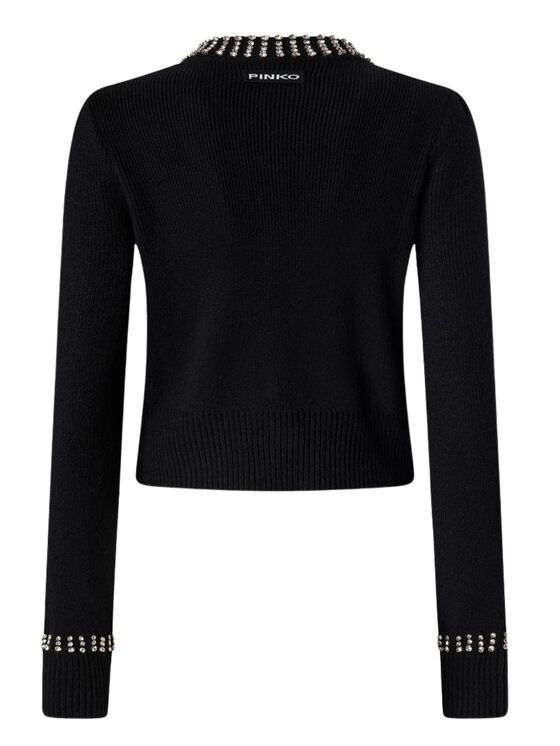 PINKO PINKO Kardigan SPEZZINO CARDIGAN CON STRASS Czarny Regular Fit