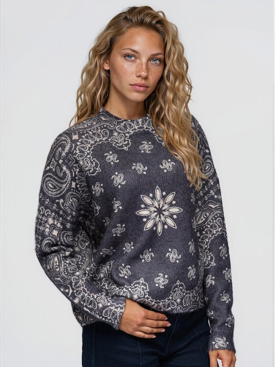 Ombre Ombre Sweter OW-SW-E0050 Szary ciemny Regular Fit
