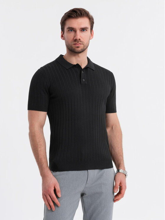 Ombre Ombre Polo OM-POSS-0143 Czarny Slim Fit