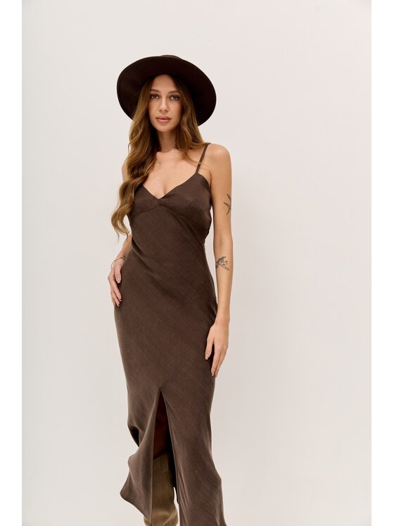 Hottie Hot Hottie Hot Sukienka letnia MARGARET cupro Brązowy Slim Fit