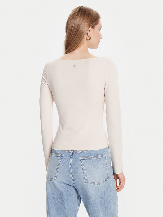 Guess Guess Bluză W5BP46 KCYV2 Bej Slim Fit