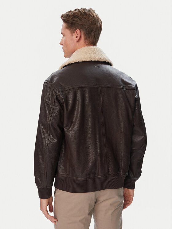 BOSS BOSS Кожено яке Jopeak  50566594 Тъмнокафяв Regular Fit