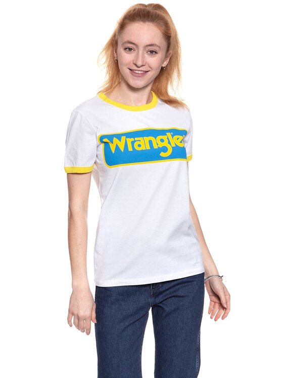Wrangler Wrangler T-Shirt B&Y RINGER TEE Biały Regular Fit