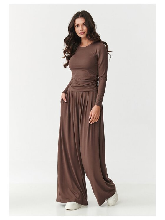 Makadamia Makadamia Komplet bluzka i spodnie M892 Brązowy Loose Fit