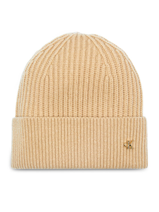 Calvin Klein Czapka Ck Metal Wool Beanie LV04D8032G Beżowy