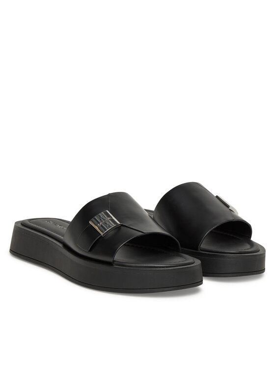 Calvin Klein Calvin Klein Natikače Flatform Slide W/Ck Hw - Lth HW0HW02368 Crna