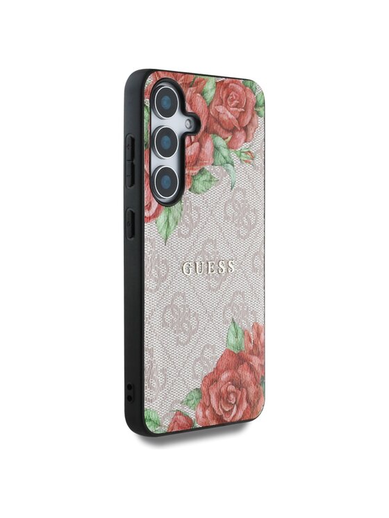 Guess Guess Etui na telefon Leather 4G Flowers Print Metal Classic Logo Różowy