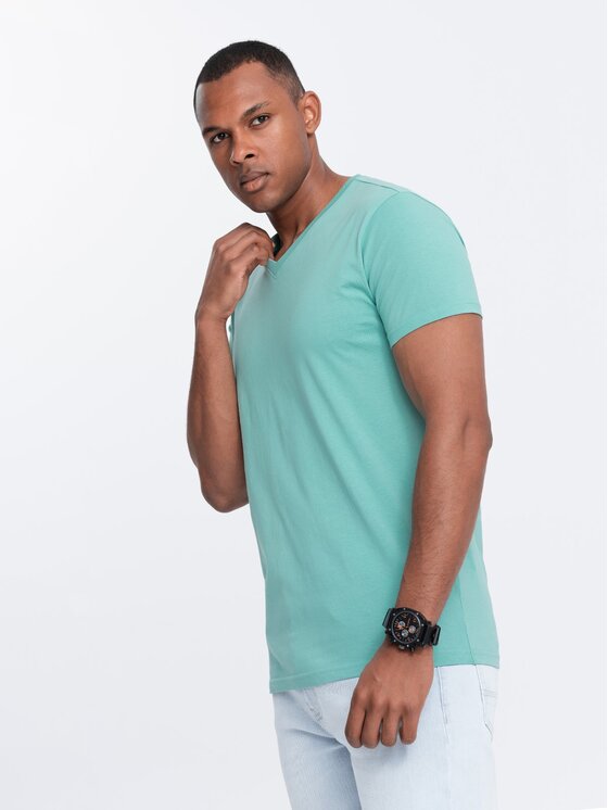 Ombre Ombre T-Shirt OM-TSBS-0145 Turkusowy Regular Fit