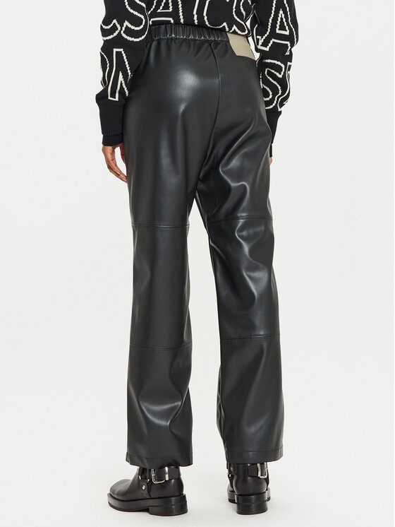 Max Mara Leisure Max Mara Leisure Spodnie z imitacji skóry Struzzo 2426786098 Czarny Straight Fit