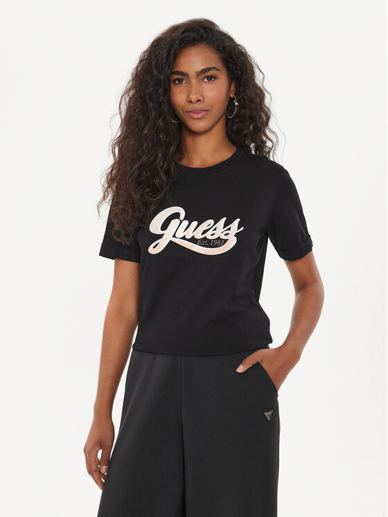 Guess T-krekls W4YI09 JA914 Melns Regular Fit