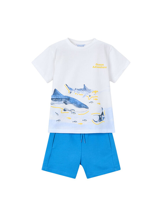 Mayoral Set tricou și pantaloni scurți 3610 Alb Regular Fit