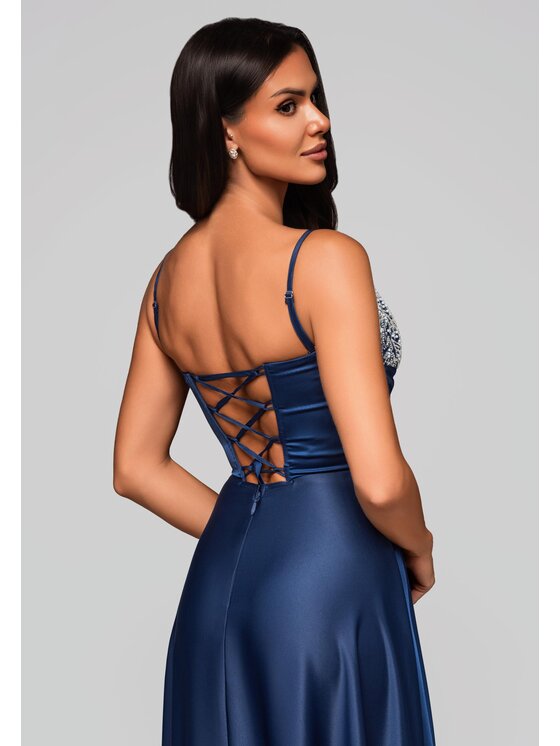 Ombre Ombre Sukienka wieczorowa LA-OM-DLR223 Granatowy Regular Fit