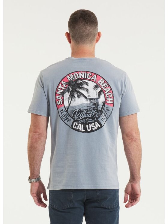 PITBULL PITBULL T-Shirt Koszulka męska Denim Washed OCEANSIDE L Błękitny Regular Fit
