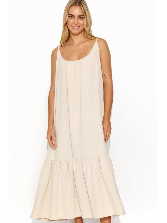 Makadamia Makadamia Sukienka letnia M836 Beżowy Loose Fit
