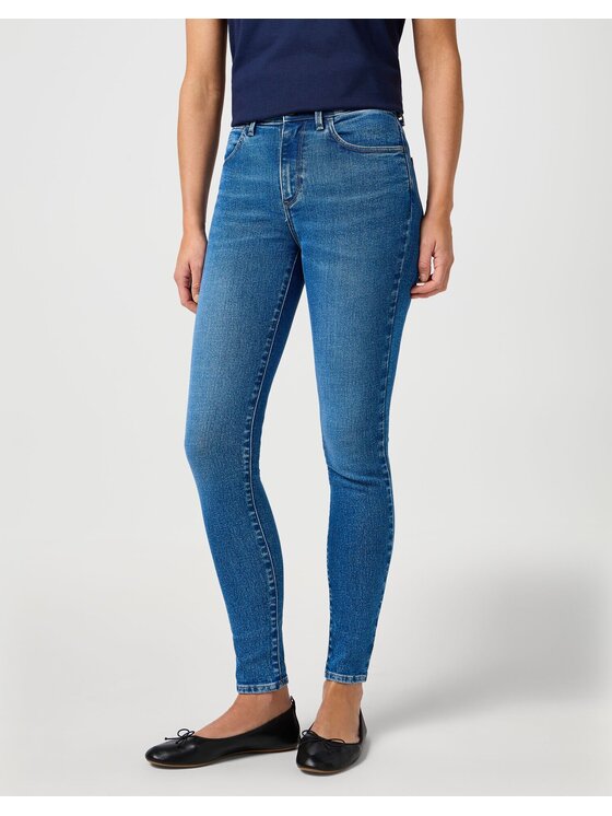 Wrangler Wrangler Jeansy HIGH SKINNY Niebieski Skinny Fit