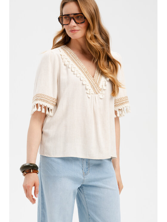blue shadow blue shadow Bluzka Amanda Kremowy Regular Fit