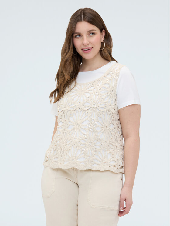 Fiorella Rubino Fiorella Rubino T-Shirt G03KL008883N011 Kremowy Boxy Fit