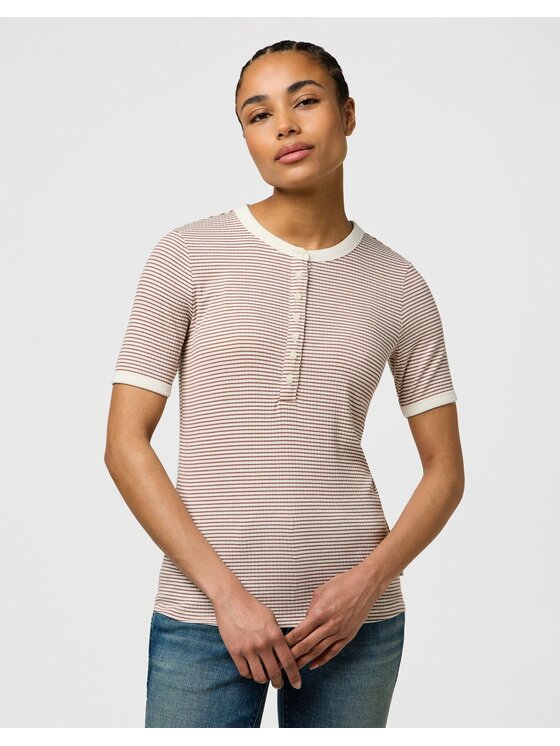 Wrangler Wrangler T-shirt FEMME KNIT HENLEY Rosa Slim Fit