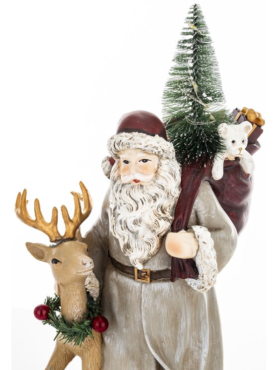 MIAhome MIAhome Figurka Mikołaj LED z jelonkiem i workiem na plecach 29x14x14 cm Kolorowy