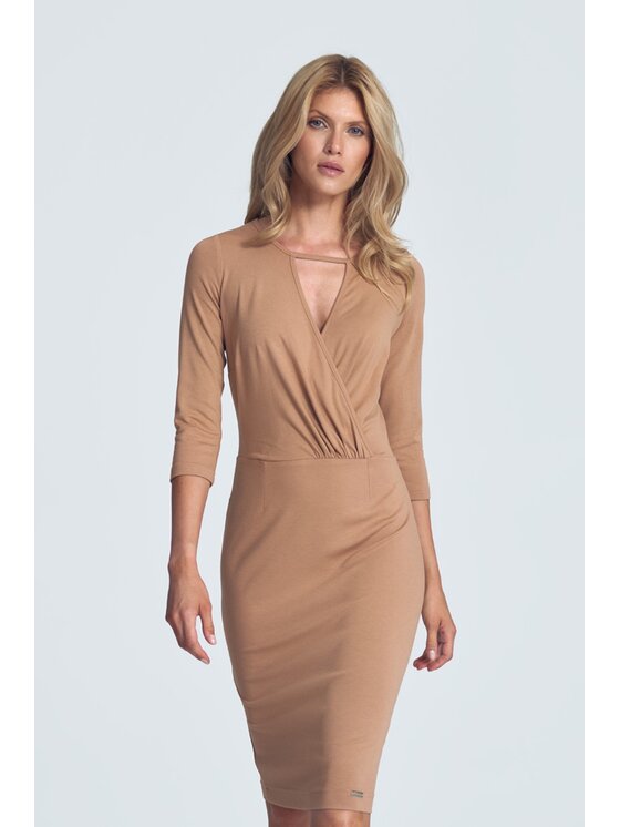 FIGL FIGL Sukienka M715 Beżowy Slim Fit