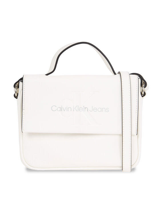 Geantă Calvin Klein Jeans Sculpted Boxy Flap Cb20 Mono K60K610829 White/Silver Logo 0LI