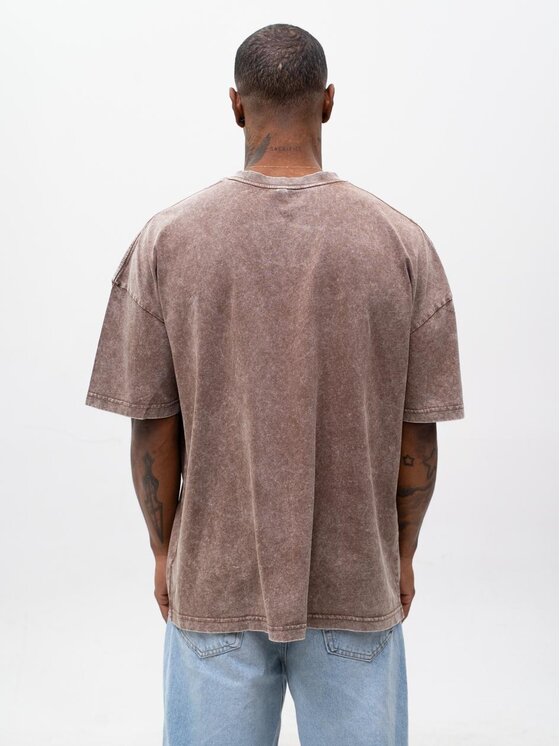 Urban City Urban City T-Shirt Szeroka luźna efekt sprania sprana 130176 Brązowy Oversize