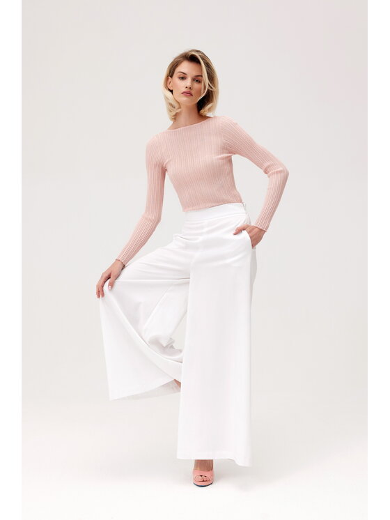 TOTU TOTU Spodnie damskie Palazzo Tall Biały Wide Leg