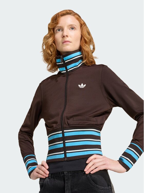 adidas adidas Bluza VINTAGE TT HIGH KNITTED RIBS Brązowy Slim Fit