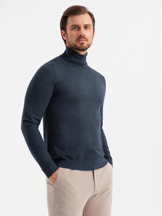 Ombre Ombre Sweter OM-SWTN-0127 Granatowy Regular Fit