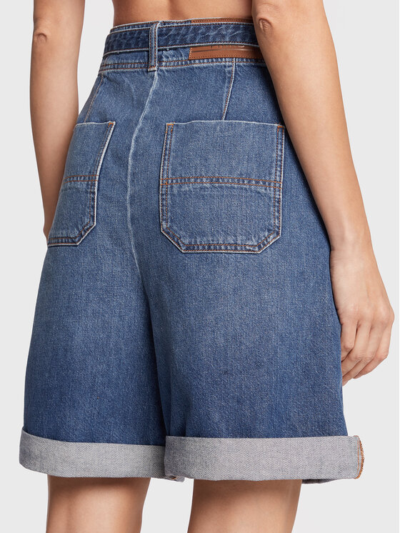 PINKO Pinko Kratke traperice Bubolare 1J112S Y1E6 Plava Relaxed Fit