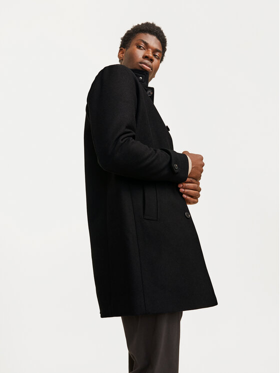 Jack & Jones Jack & Jones Vlnený kabát Melton 12258672 Čierna Regular Fit