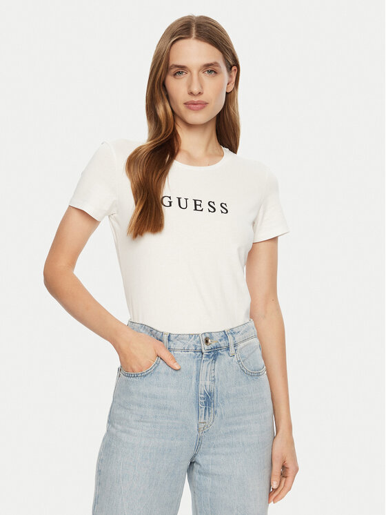 Guess Guess Tricou O5RI01 KBBU1 Alb Slim Fit
